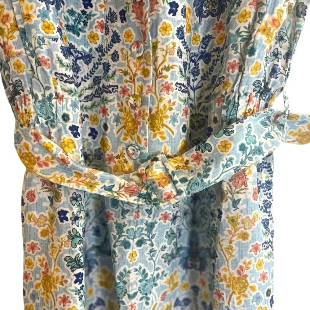 Ranna Gill at Anthropologie Sleeveless Collared Linen Romper Size Large NEW